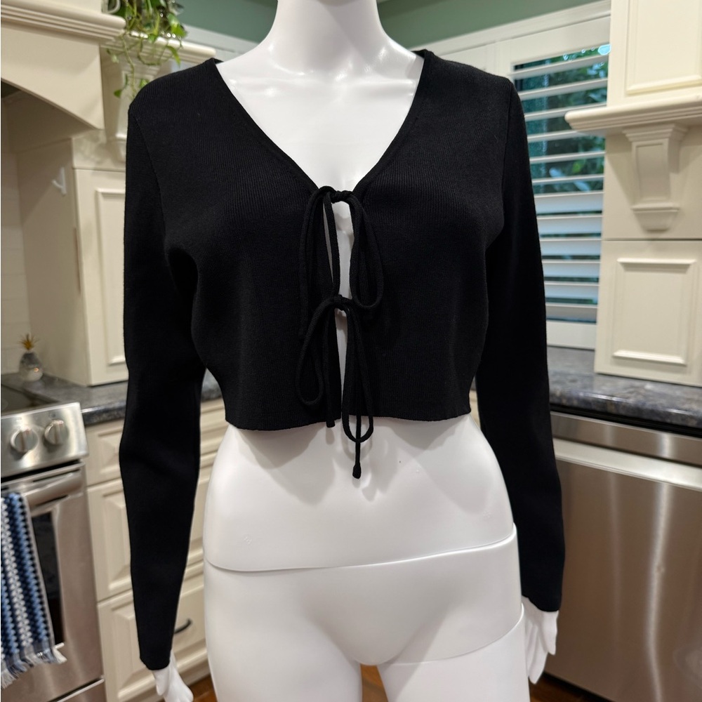 7 For All Mankind Black Lace-Up Crop Top M - Picture 2 of 7
